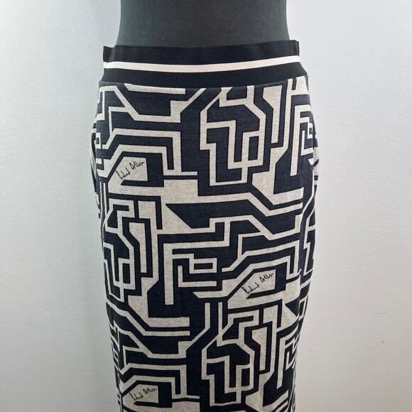 Richard Allan x H&M Black White Midi Skirt Knit Geometric Elastic Waist Medium M - Picture 3 of 11